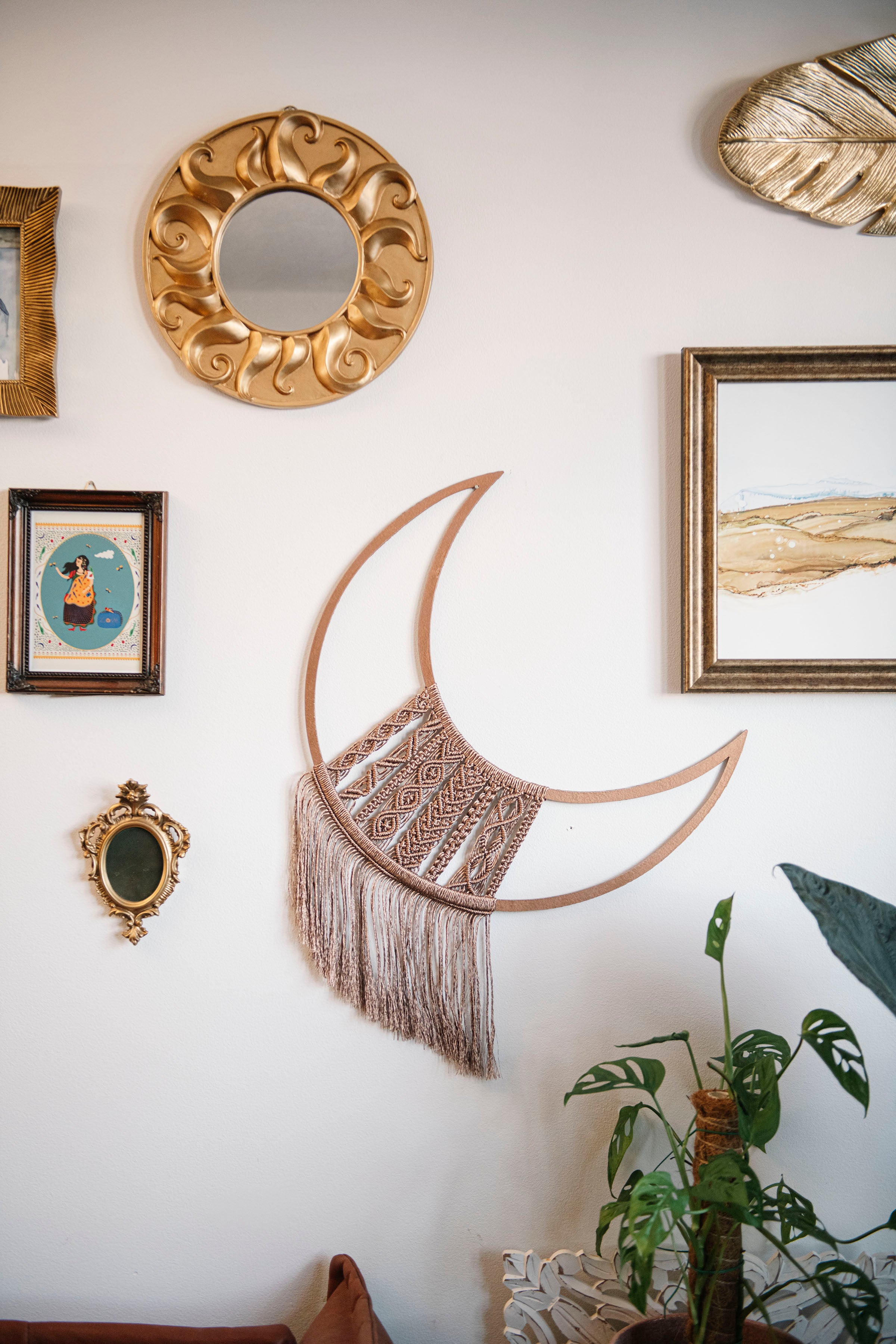 Macrame Moon shaped frame